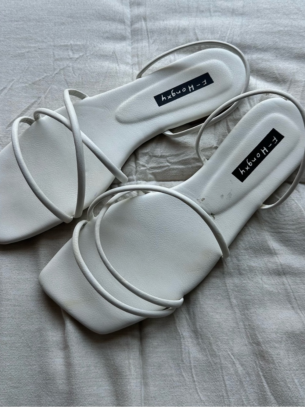 White Strappy Square-Toe Slide Sandals